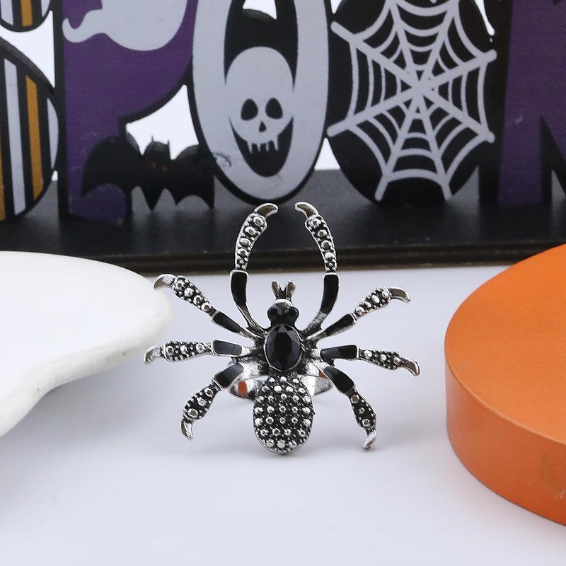 ANGLEQUEEN Punk Halloween Spider Rings for Women Knuckle Black Spider Web Bat Ring Gothic Vintage Dark Crystal Ring Red Rhinestone Statement Rings Halloween Witch Jewelry - Image 5
